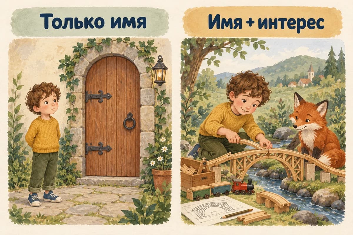 Сравнение: имя в готовом сюжете и интерес, влияющий на действия героя