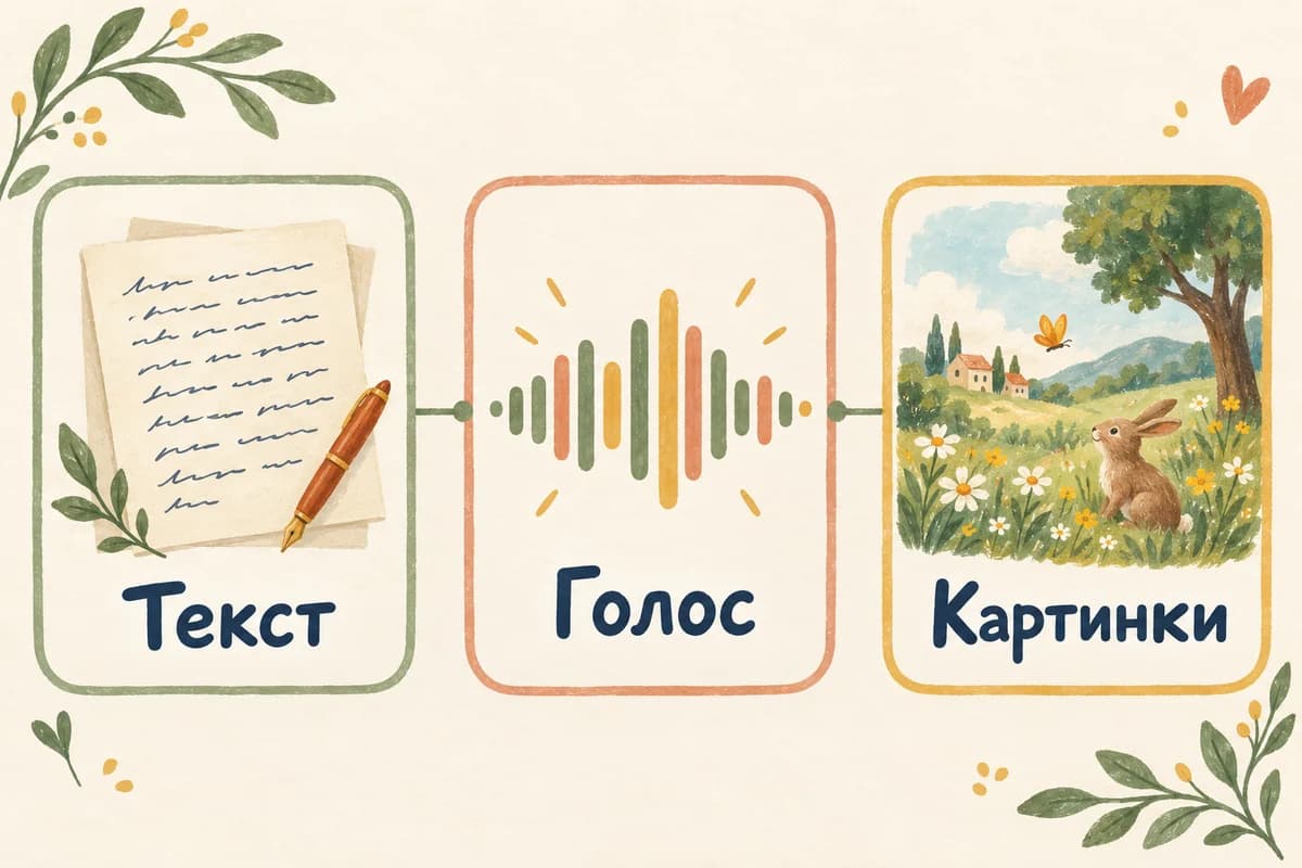 Три части аудиосказки: текст, голос и картинки